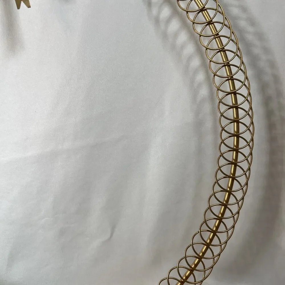 Vintage Large 18” Gold Wreath w/ Bow Holiday Card Holder Metal Wreath Christmas